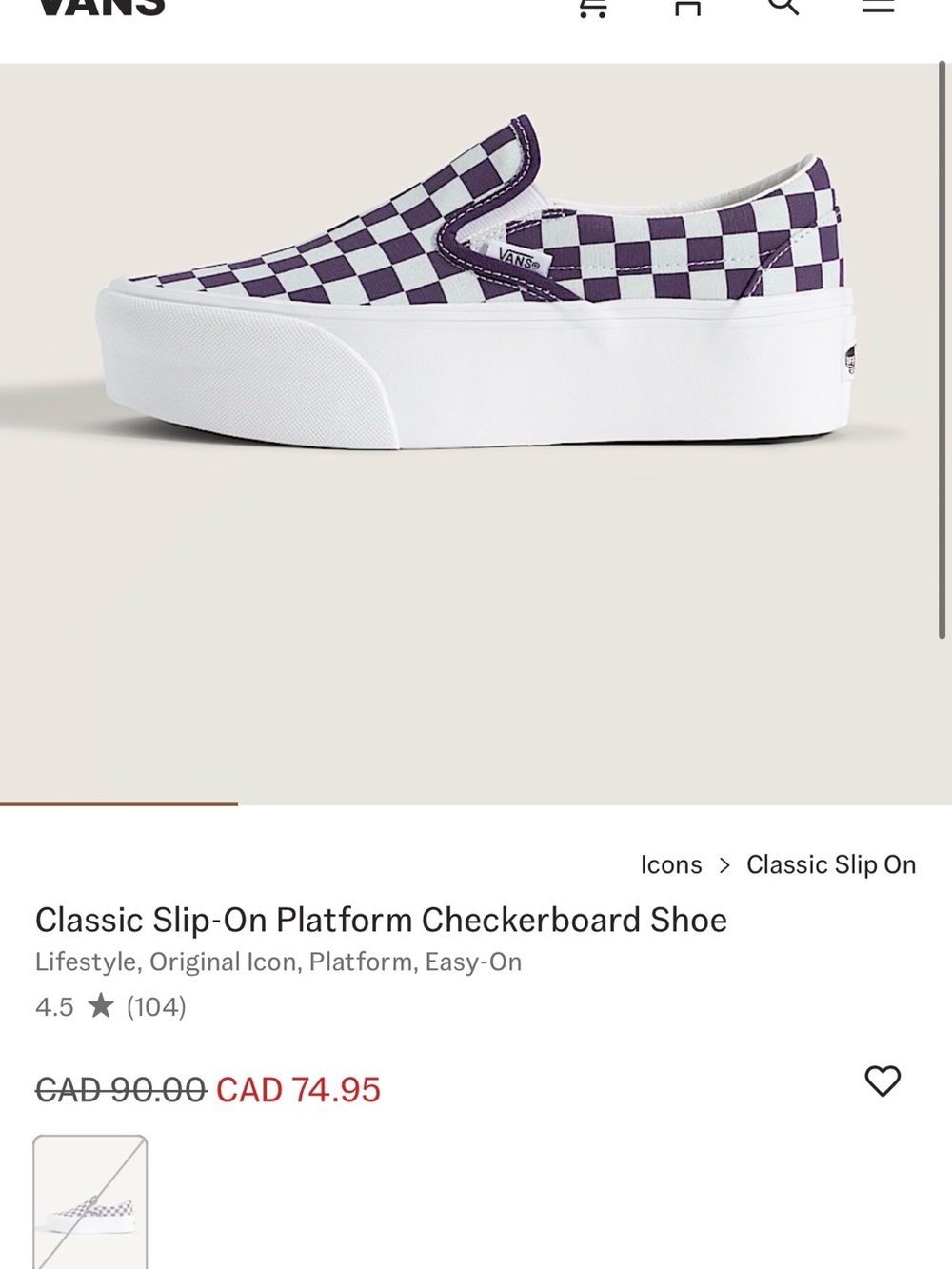 Vans Classic Slip-On Platform Checkerboard Sneakers - Purple & White